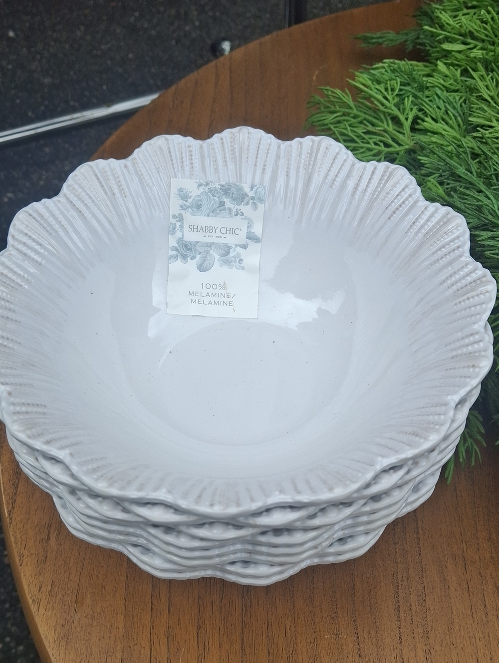 Shabby Chic White Scalloped Melamine Serving Bowls (Set)